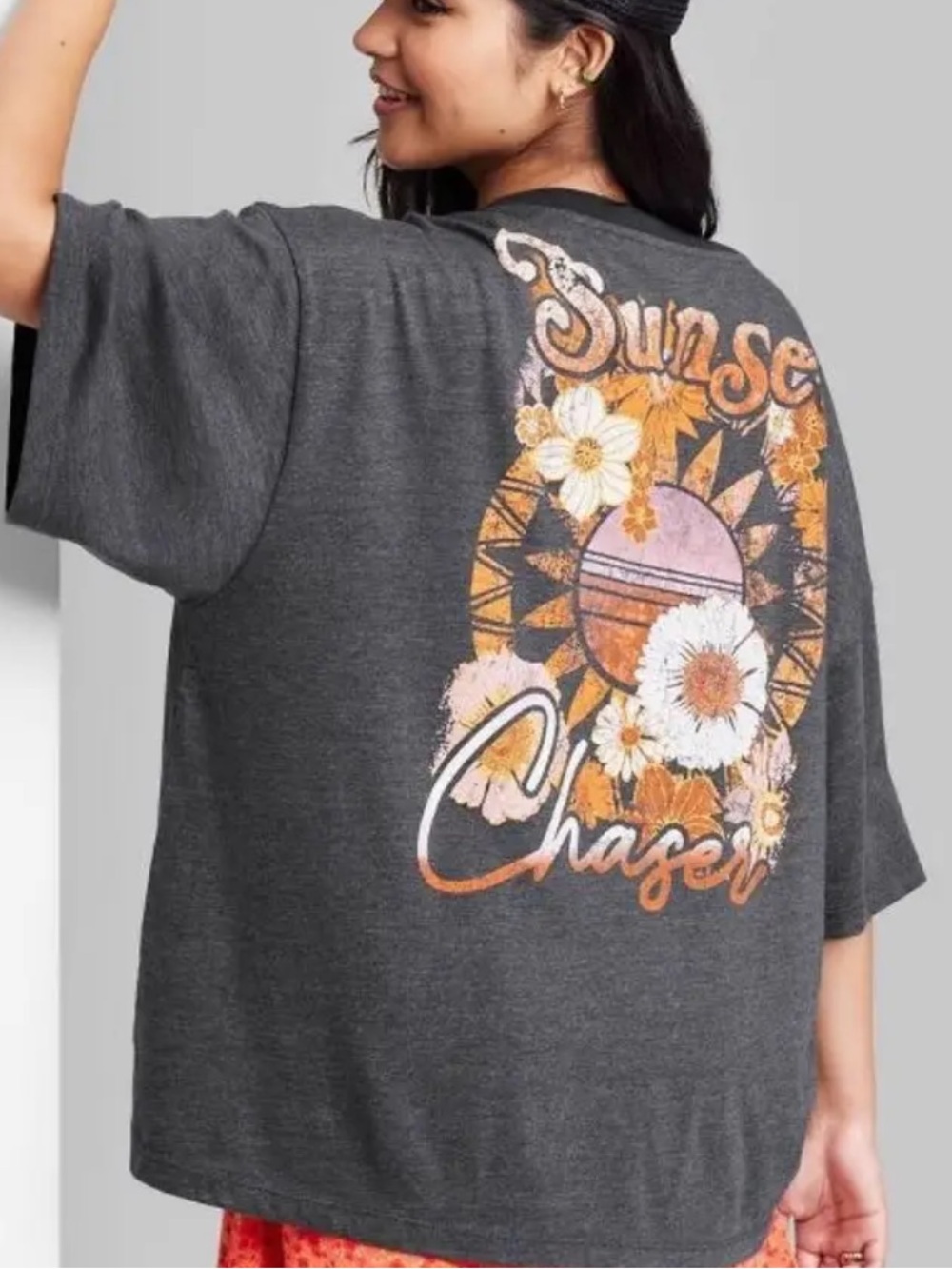 wild fable Charcoal 'Sunset Chaser' Graphic Tee with Orange & Pink Accents